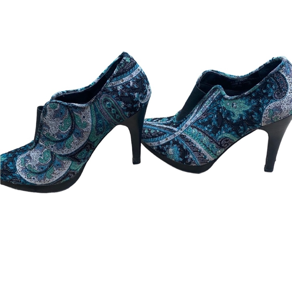 Diba Teal and Navy Paisley High Heel Booties